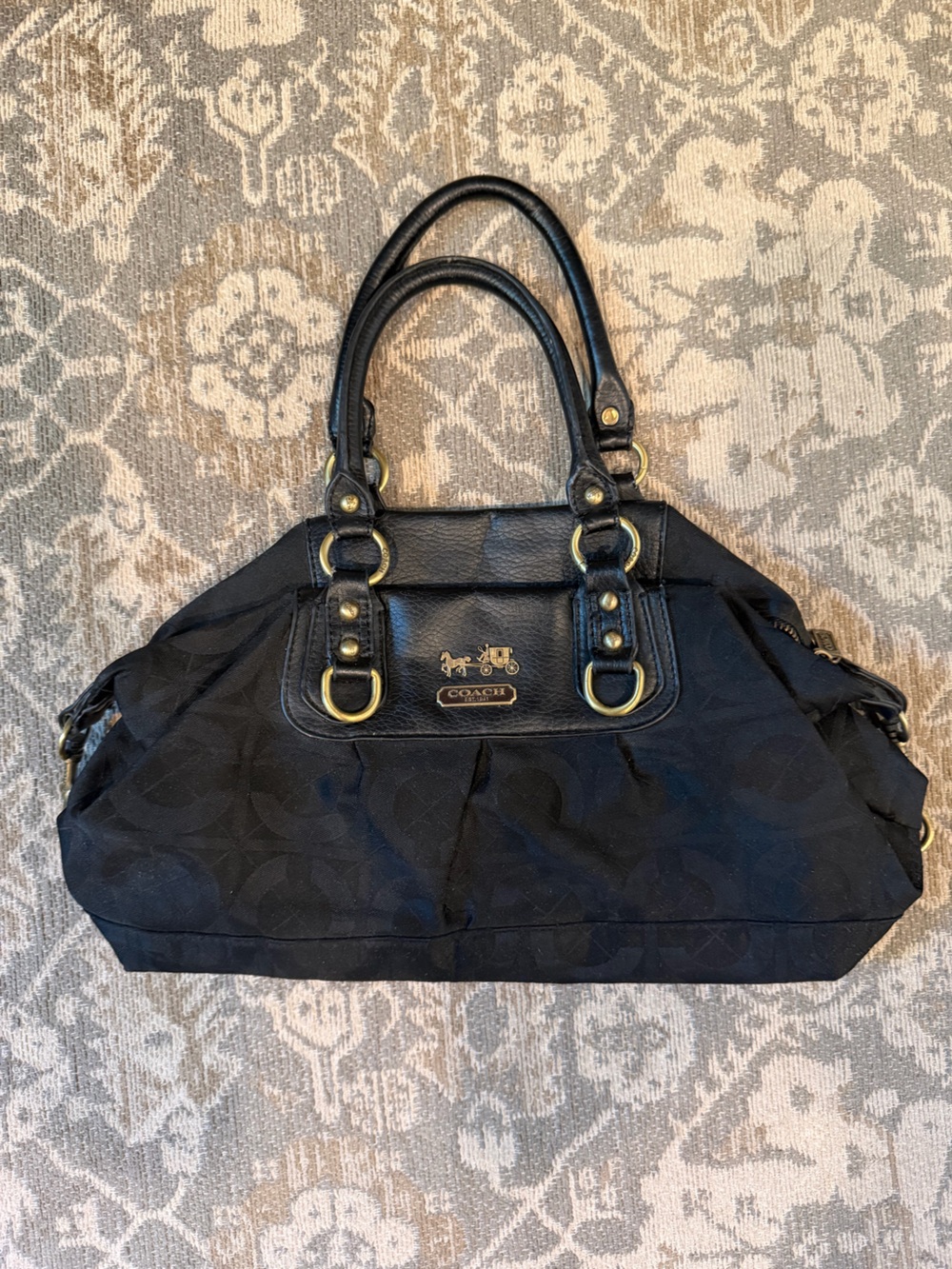 Y2K Dup Coach Black Signature Satchel Canvas Handbag with gold hardware